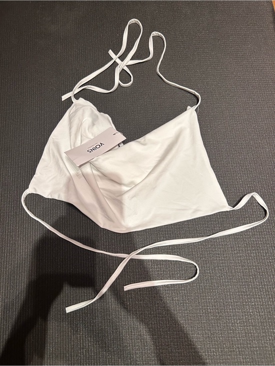 YOINS Tops - YOINS White Satin-Look Halter Cowl Crop Top